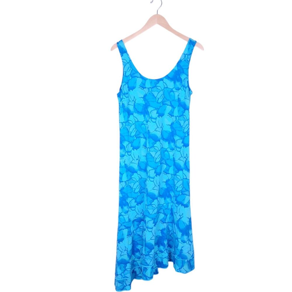 Fresh Produce Dress Womens L Abstract Watercolor Asymmetrical Tiered Ruffle Maxi